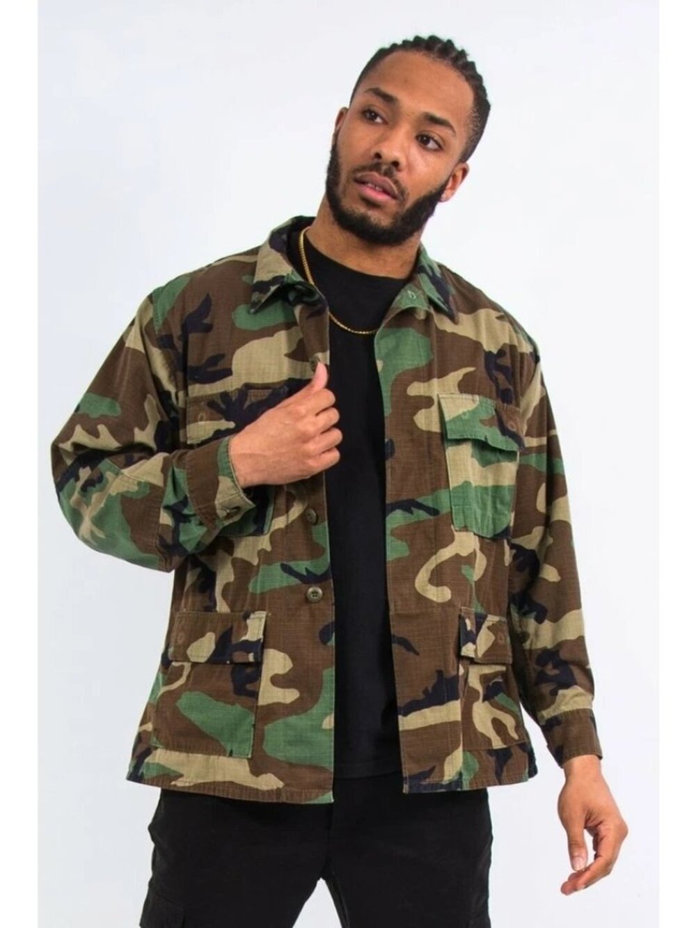 Duck Bay Camouflage Jacket  Hunting Suit Size Large 100% Cotton Front Pockets
